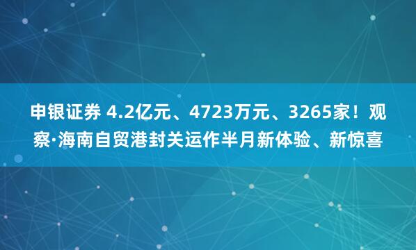 申银证券 4.2亿元、4723万元、3265家！观察·海南自贸港封关运作半月新体验、新惊喜