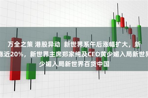 万全之策 港股异动  新世界系午后涨幅扩大，新世界发展涨近20%，新世界主席郑家纯及CEO黄少媚入局新世界百货中国